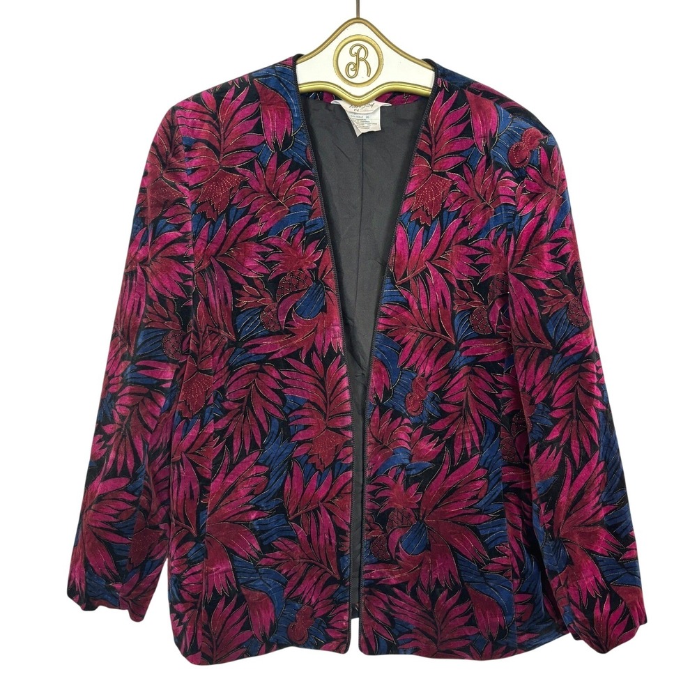 Vintage Floral Blazer Bold Tropical Print Jacket 90s Pink Blue Retro size 16‎